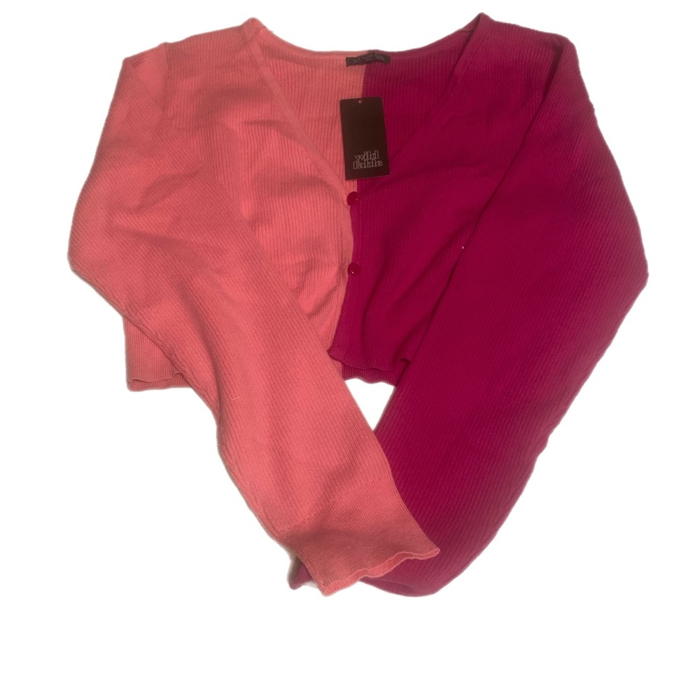 Wild fable Womens two tone pink button up cropped sweater. Size XL NWT